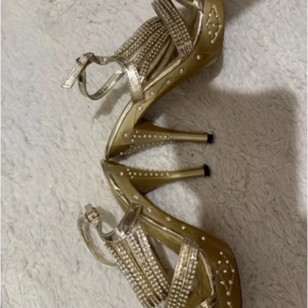Gold Rhinestone Slingback Heels - Picture 2 of 3
